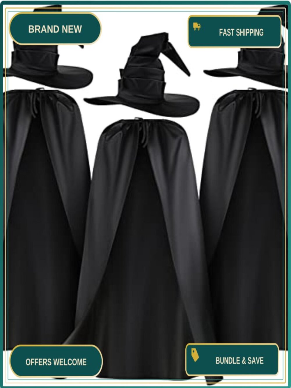 6 Pc Halloween Witch Costume Set Hat Cape Polyester One Size Cosplay Party